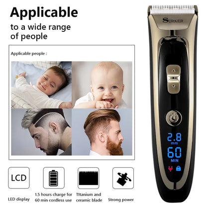 Professional Digital Hair Trimmer Rechargeable Electric Hair Clipper Men's Cordless Haircut Adjustable Ceramic Blade Man Shaver