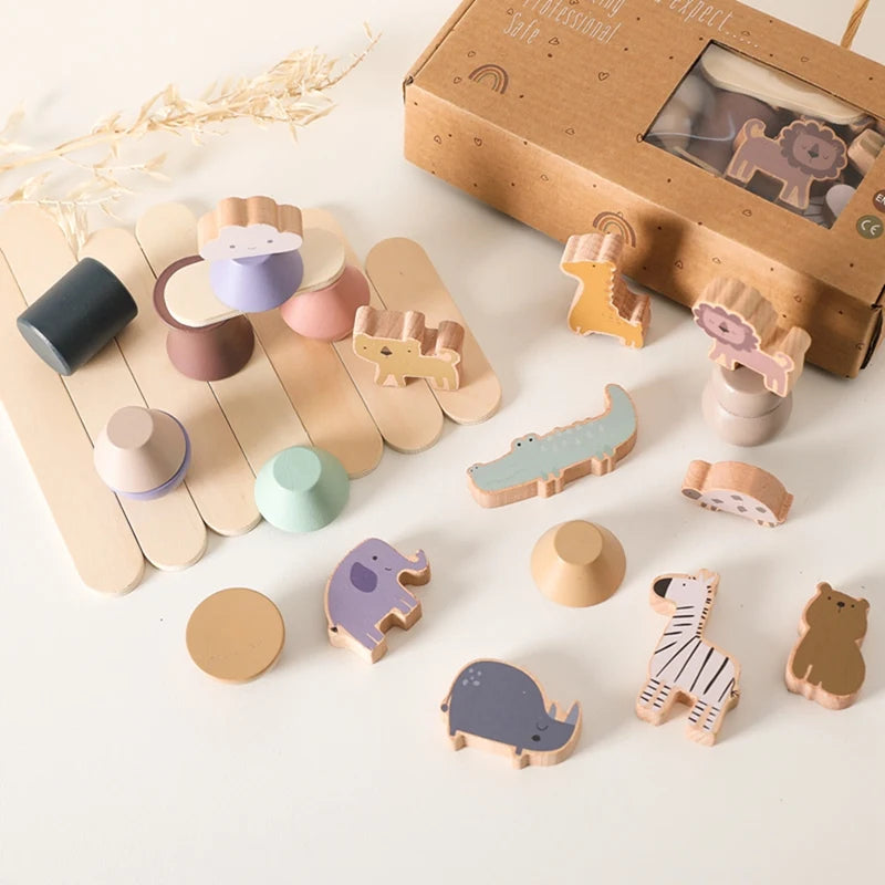 Baby Montessori Wooden Stacking Toys Animal Balance Seesaw Block Board Games Kids Hands-on Ability Puzzle Educational Block Gift