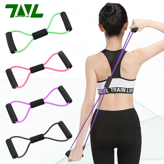 Resistance Bands Elastic Tube Rubber Belt Gym Yoga Gum Fitness Equipment Workout Muscle Pull Rope Exercise 8 Word Chest Expander