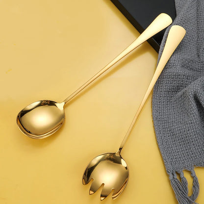Stainless Steel Extended Handle Public Salad Spoon Fork Tableware Thickened Serving Colander Dinnerware Cutlery Set