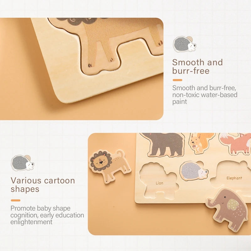 Children Wooden 3D Puzzles Toys Animals Vwgetable Colorful Puzzles Matching Toys For Baby Training Cognitive Montessori Toy Kids