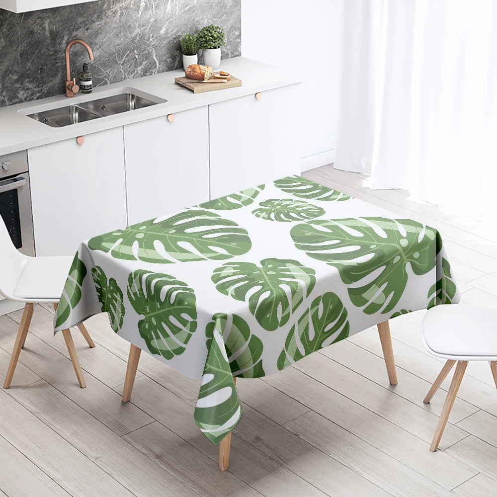 Monstera Tablecloth Green Plant  Anti-Stain Waterproof Rectangular Kitchen Table Home Decoration