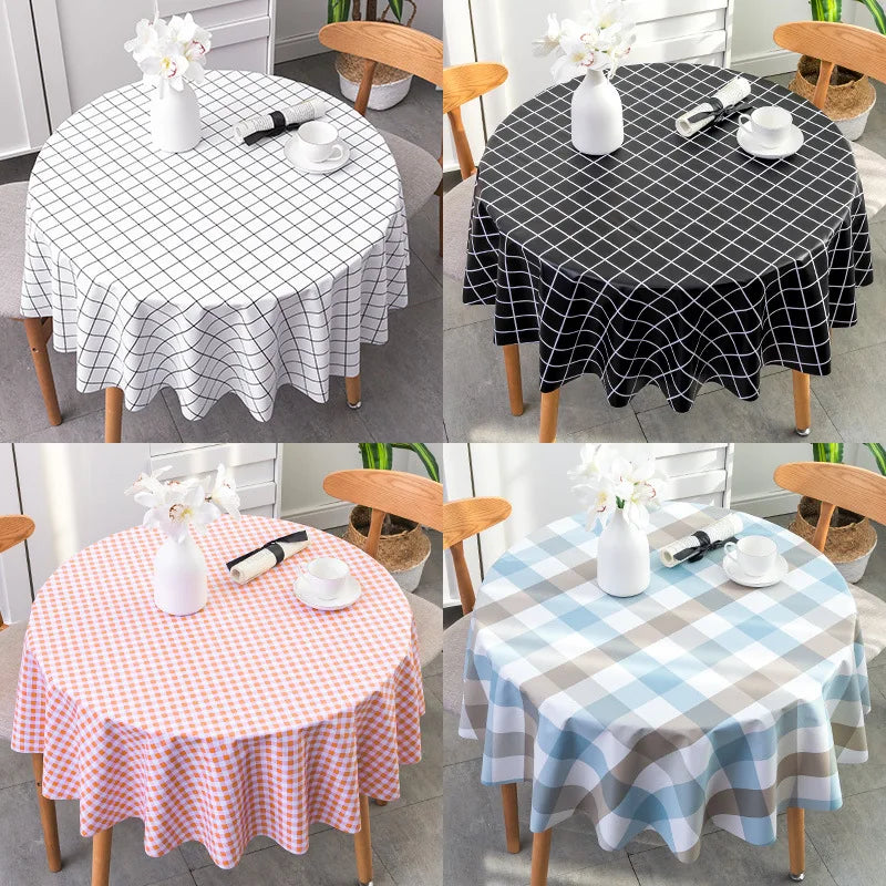 PVC Waterproof Table Cloth Oil Proof Wipeable Round Tablecloth Print Table Cover Desk Cloth for Kitchen Garden Dining  Wedding
