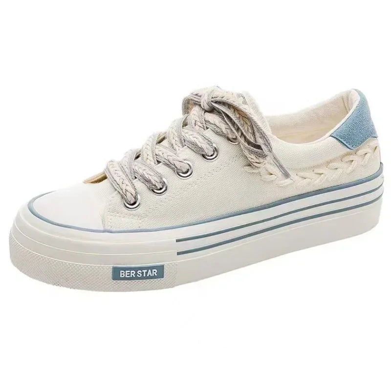 2024  Female Chunky Canvas Sneakers with Thick Sole, Height Increasing Platform Shoes for Youth Girls and Outdoor Sports