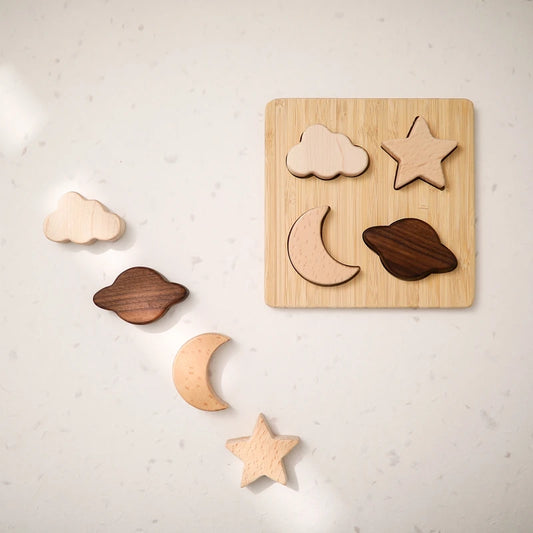 Baby Wooden Montessori Puzzle Stars And Moons Shapes Toys Jigsaw Puzzle Wooden Toy for Children Developing Learning Toy Kid Gift
