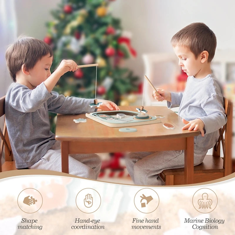 Children Montessori Wooden Magnetic Fishing Toys Montessori Education Toys Learning Marine Animals For Infant Kid Birthday Gifts