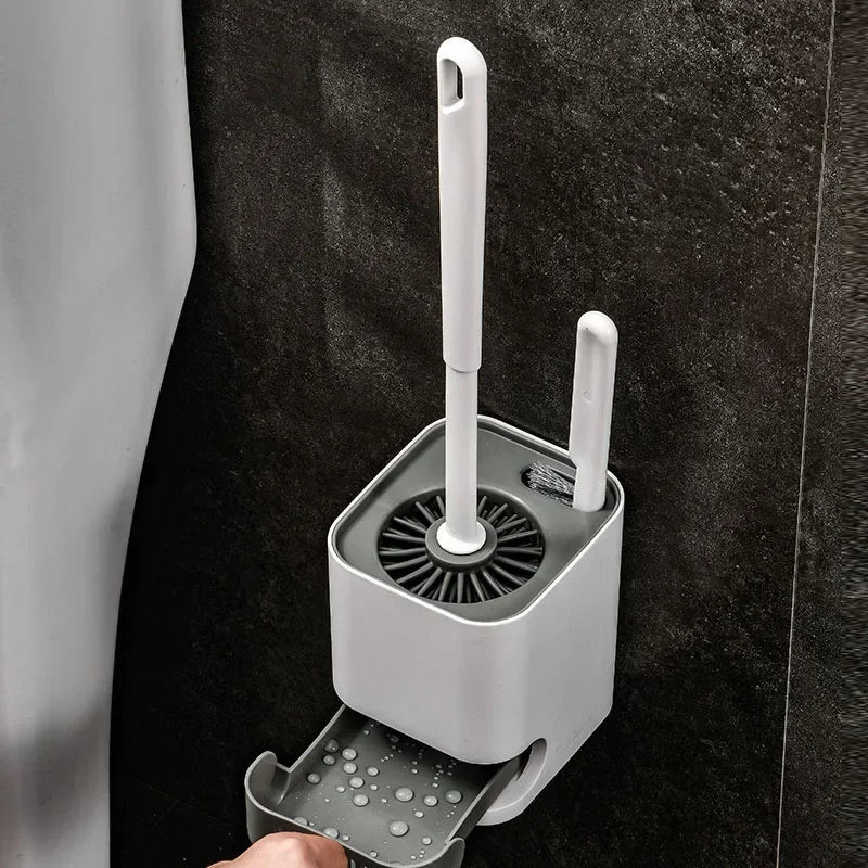 Leakproof Wall Hanging Toilet Brush Set 2 Cleaning Brushes Silicone Toilet Brush with Holder For Floor Bathroom Accessories