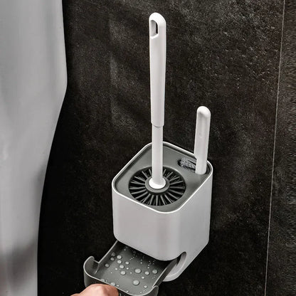 Leakproof Wall Hanging Toilet Brush Set 2 Cleaning Brushes Silicone Toilet Brush with Holder For Floor Bathroom Accessories