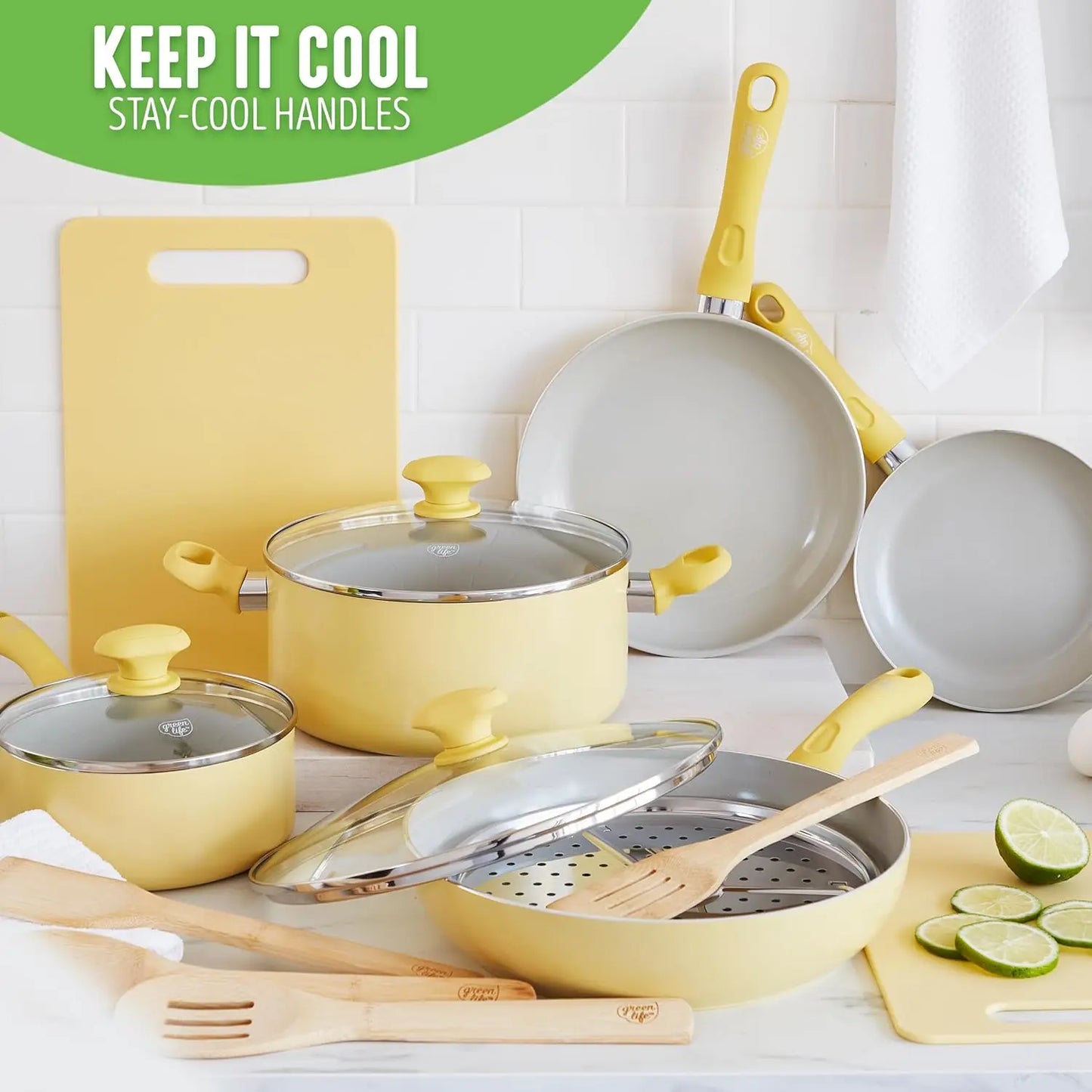 Sandstone Healthy Ceramic Nonstick, 15 Piece Kitchen Cookware Pots and Frying Sauce Pans Set, PFAS- Free, Dishwasher Safe