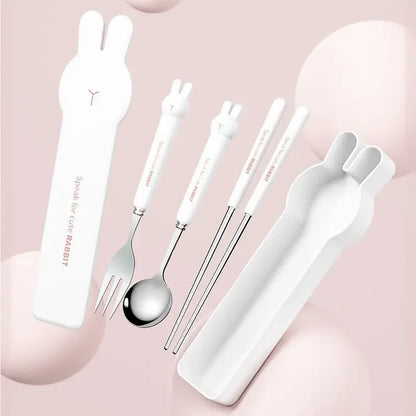 Cute Rabbit 304 Stainless Steel Tableware Spoon Fork Chopsticks Cartoon Student Children Good Gift Cutlery Set