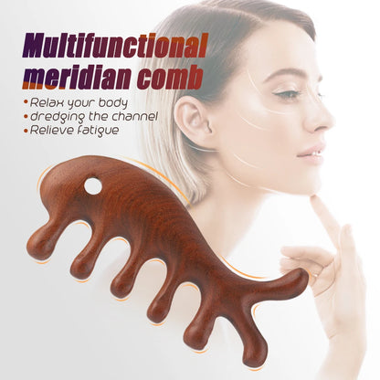 Massage Comb Sandalwood Multifunctional Meridian Relax Blood Circulation Health Care Head Neck Back Abdomen Waist Home Office