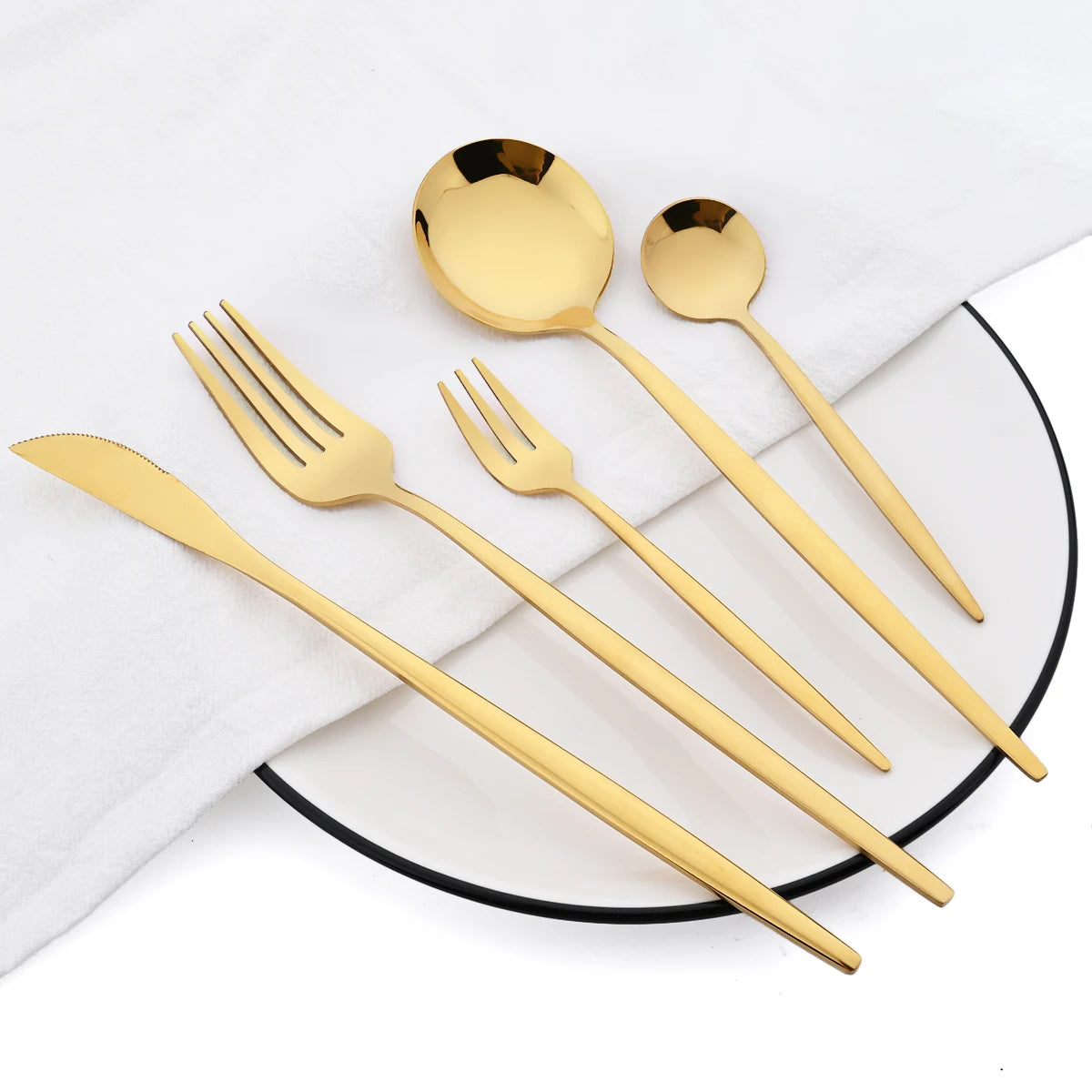Gold Dinnerware Cutlery Set Dessert Knife Fork Teaspoon Ice Cream Scoop Chopsticks Flatware Stainless Steel Tableware Silverware