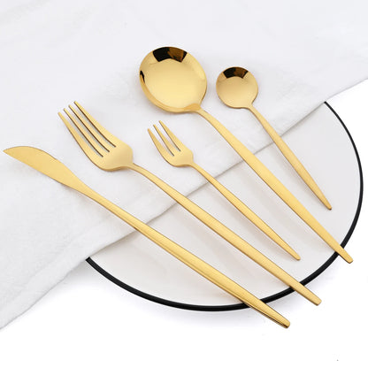 Gold Dinnerware Cutlery Set Dessert Knife Fork Teaspoon Ice Cream Scoop Chopsticks Flatware Stainless Steel Tableware Silverware