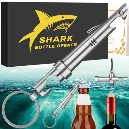 LKKCHER Zinc Alloy Wine Corkscrew Beer Bottle Opener Tool 2-in-1 Novelty Shark Opener Keychain Xmas Wedding Gift Set for Men Dad