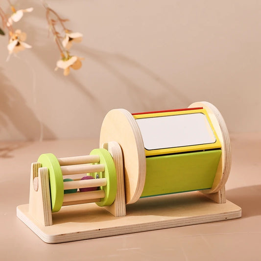 Montessori Baby Wooden Toys Macaroon Color Spinning Music Drum Permanent Box Color Shape Sorting Matching Baby Rattle Toys Gifts