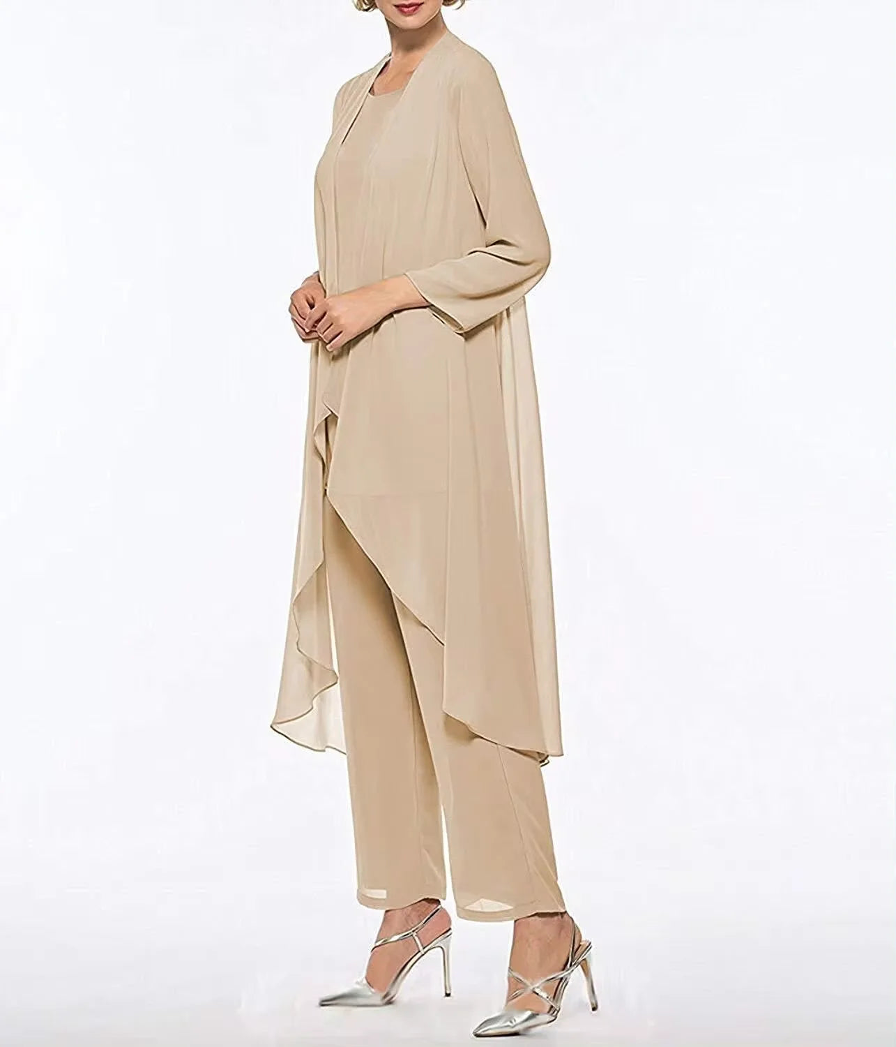 Womens 3-Pieces Set Mother of Bride Dress Party Dress Pant Suits Bussiness Elegant Formal Chiffon Plus Size for Formal Wedding