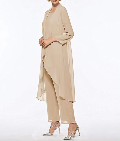 Womens 3-Pieces Set Mother of Bride Dress Party Dress Pant Suits Bussiness Elegant Formal Chiffon Plus Size for Formal Wedding