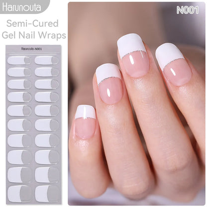 Harunouta Milky Jelly White Semi-cured Gel Nail Wraps 20Tips Fashion Color Long Lasting Full Cover Nail Gel Sticker Wraps Manicu