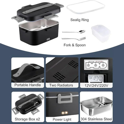 Electric heated lunch box car/truck/office dining box 75W stainless steel detachable 1.8 L heating bowl 12V/24V/220V