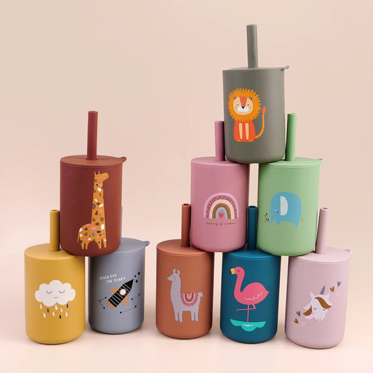 TYRY.HU 1Pc Baby Feeding Straw Cup Baby Cartoon Learning Feeding Cup Food Grade Silicone Toddler Water Bottle Tableware BPA Free