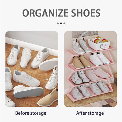4 Tier Plastic Shoe Storage Rack Free Standing Large Capacity Rack For Home Bedroom
