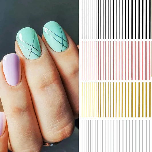Stripe Line Nail Sticker Decal Thin Lining Line Art Self-Adhesive Peel Off Silver /Gold /White /Black Gold Stickers Accessories