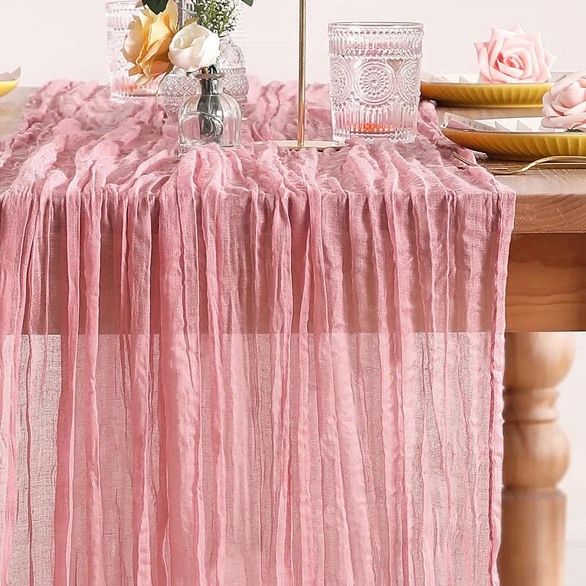 Pink Table Runner Wedding Tablecloth Rustic Wedding Party Decoration Baby Shower Birthday Bridal Dinning Table Cover
