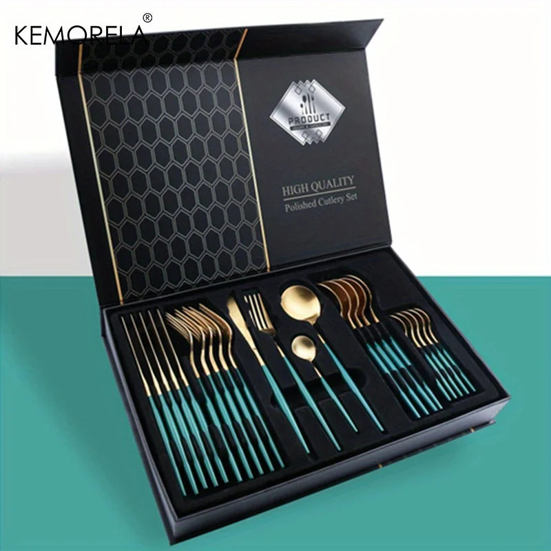 Christmas Golden Cutlery Set | Premium Christmas Dinnerware Gift