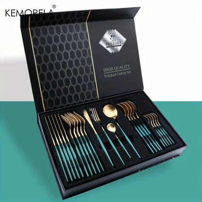 Christmas Golden Cutlery Set | Premium Christmas Dinnerware Gift