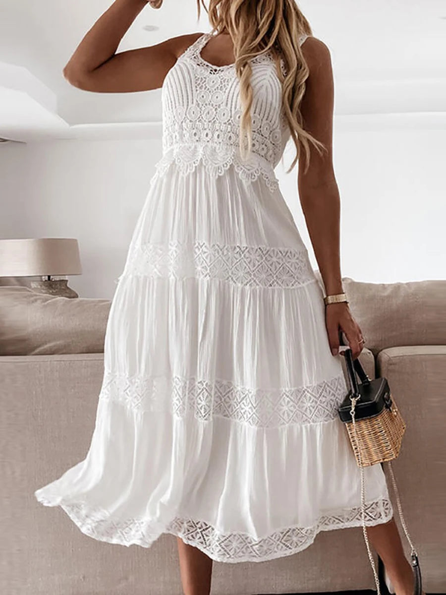 Trendy White Maxi Beach Dress