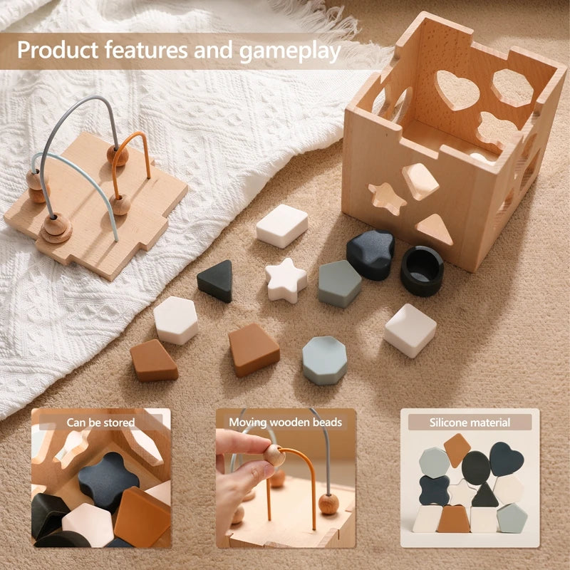 Montessori Toys Wooden Activity Cube Multifunctional Baby Geometric Shape Busy Box Toy Baby Early Education Learning Sensory Toy