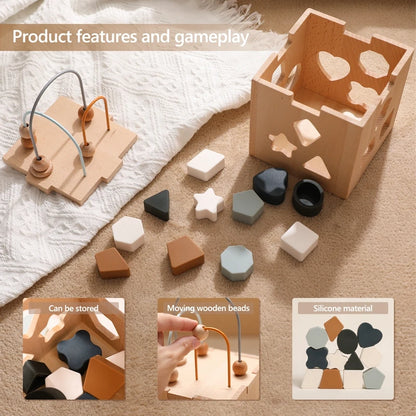 Montessori Toys Wooden Activity Cube Multifunctional Baby Geometric Shape Busy Box Toy Baby Early Education Learning Sensory Toy