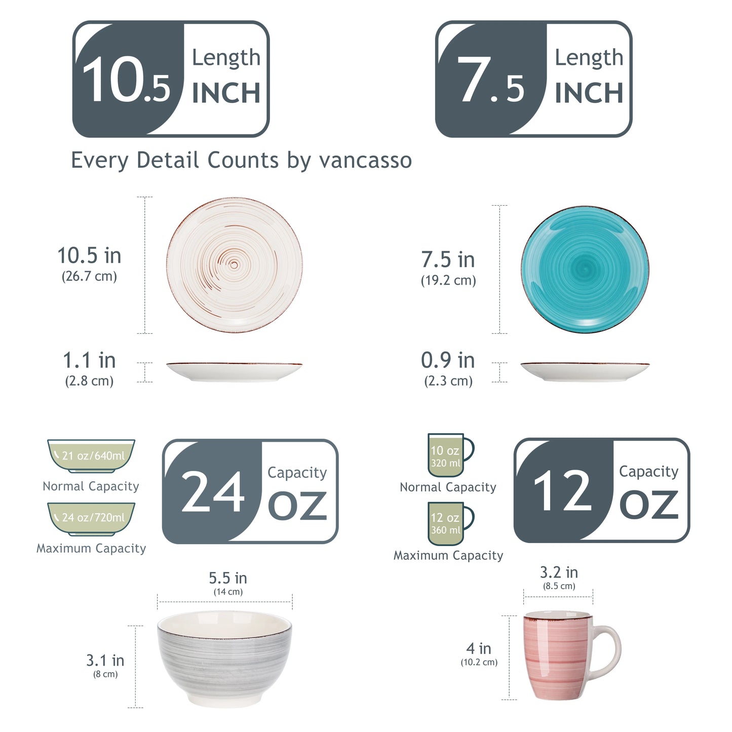 vancasso Bella-H 16/32/48-Pieces 4-Color Porcelain Dinner Set Ceramic Tableware Set with Dinner Plate,Dessert Plate,Bowl,Mug Set