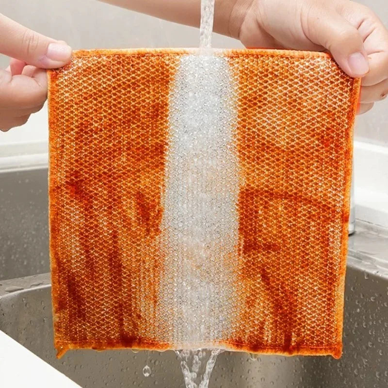 Steel Wire Cleaning Cloth Rags for Kitchen Home Dish Pot Pan Clean Towels Double Laryer Dishcloth Cloth Towels Scrubber Rag
