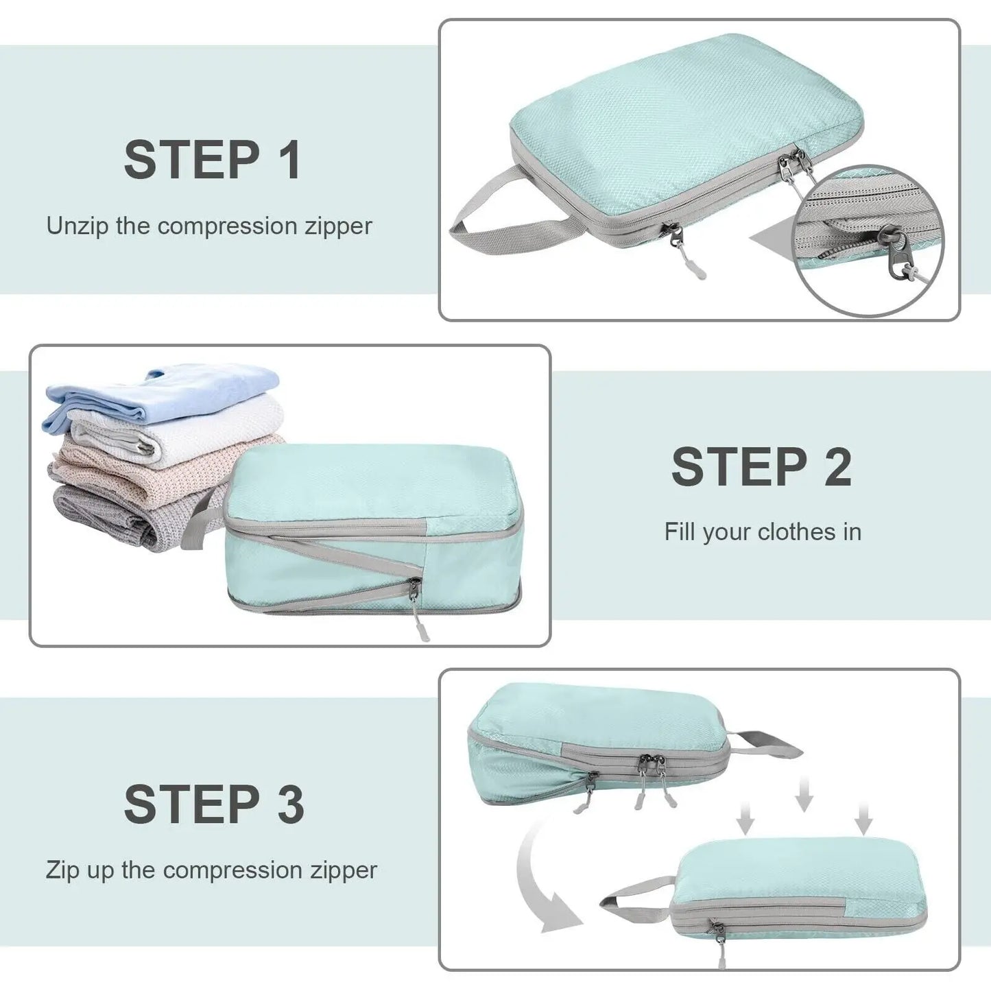 Compression Bags for Travel 4 Pcs Compression Travel Organiser Suitcase Organizer Bags Set Packing Cubes Travel Double-Stitched