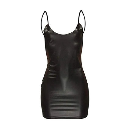 Backless Faux Leather Mini Dress