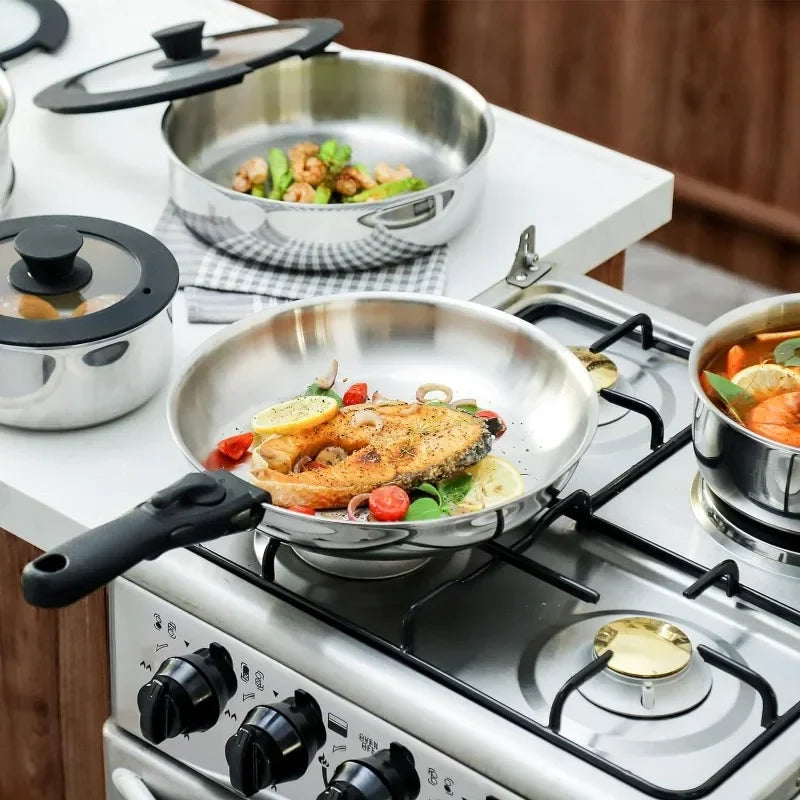 Pots and Pans Set, 20 Piece Stainless Steel Kitchen Removable Handle Cookware Set, Frying Saucepans with Lid, Stay-Cool