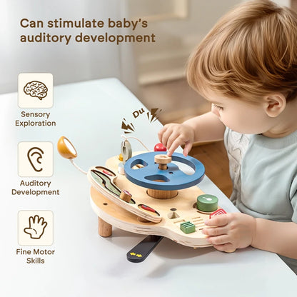 Baby Montessori Toys Steering Wheel Wooden Busy Board Wooden Sensory Toys Toddlers Preschool Travel Learning Activities Kid Gift