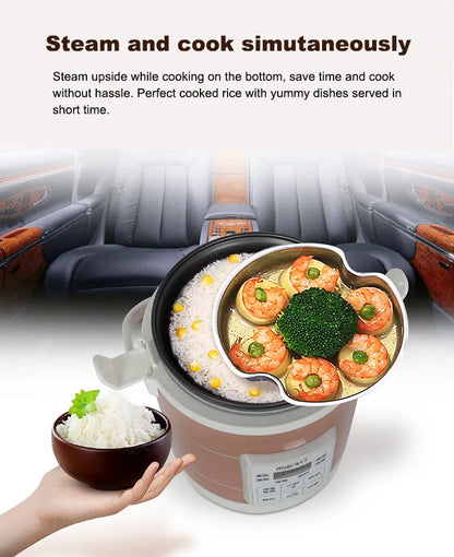 Mini Rice Cooker 12-24V 220V Multifunction Electric Steamer home Appliance Portable for Camping RV Camper Gold Russian Menu
