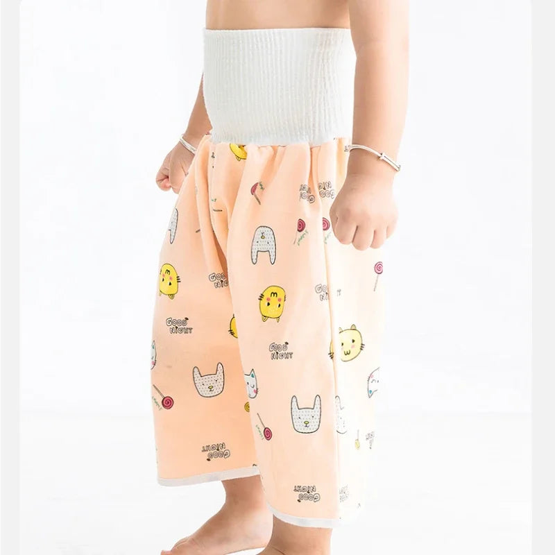 Baby Training Pants 2 in 1 Babies Kids Diaper Waterproof Reusable Cotton Pant Skirts Leakage Mat Cover Sleeping Bed Clothes