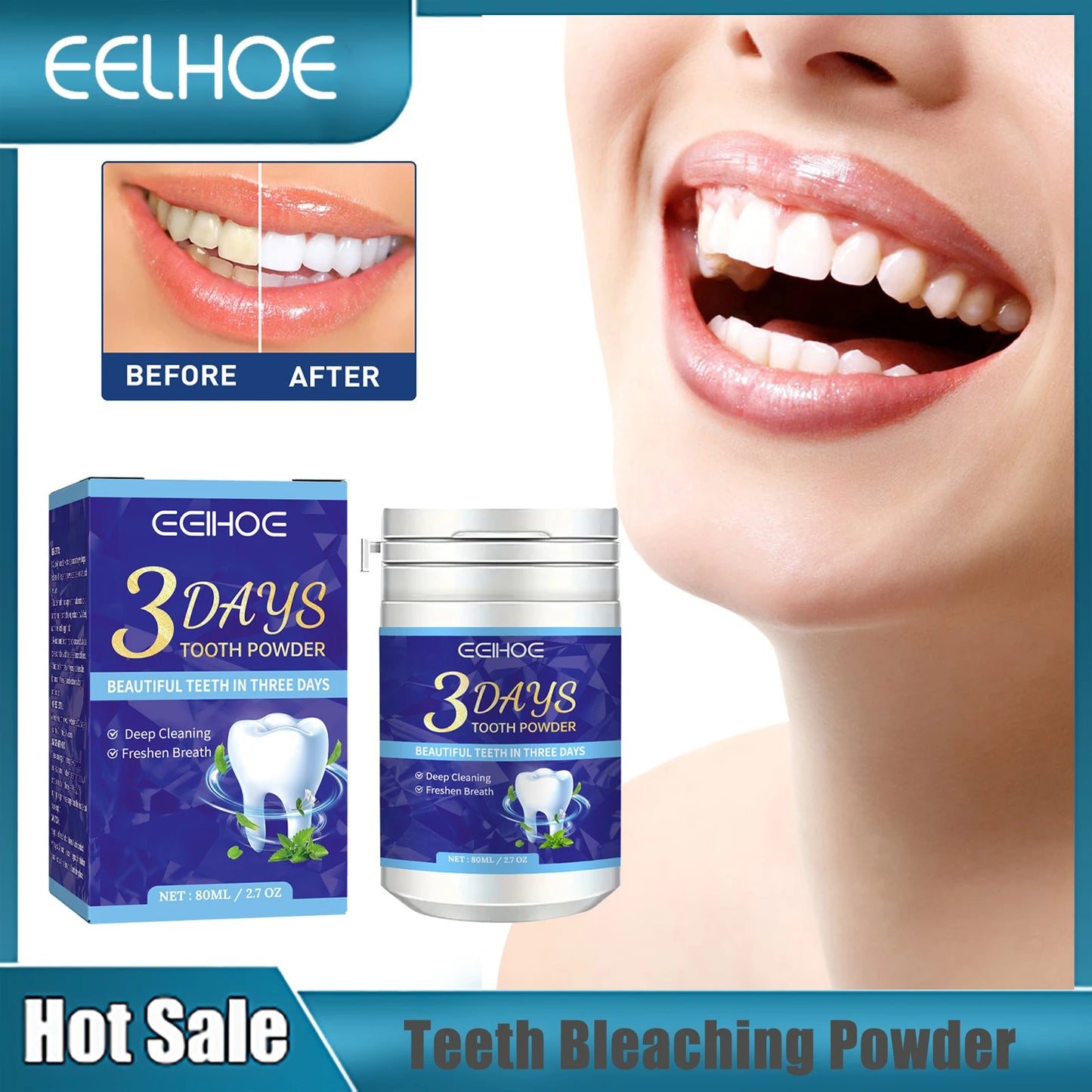 Teeth Bleaching Powder Whitening Improve Dental Plaque Satin Removal Protect Gum Oral Hygiene Breath Fresh Tooth Clean Powder
