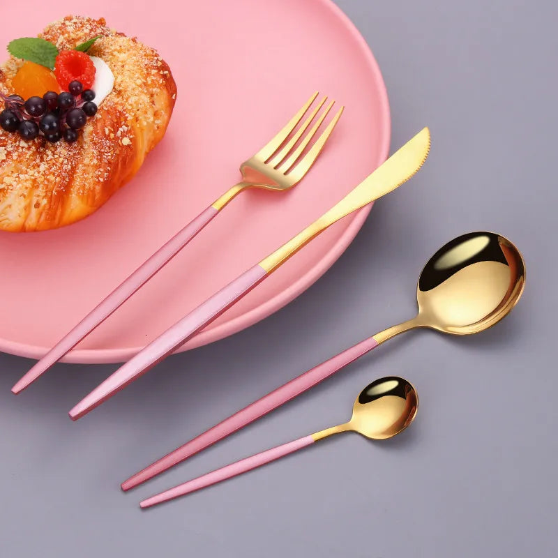 Pink Gold Stainless Steel Cutlery Set Dinnerware Flatware   Silverware Knife Fork Spoon Dinner Dishwasher Safe Dropshipping