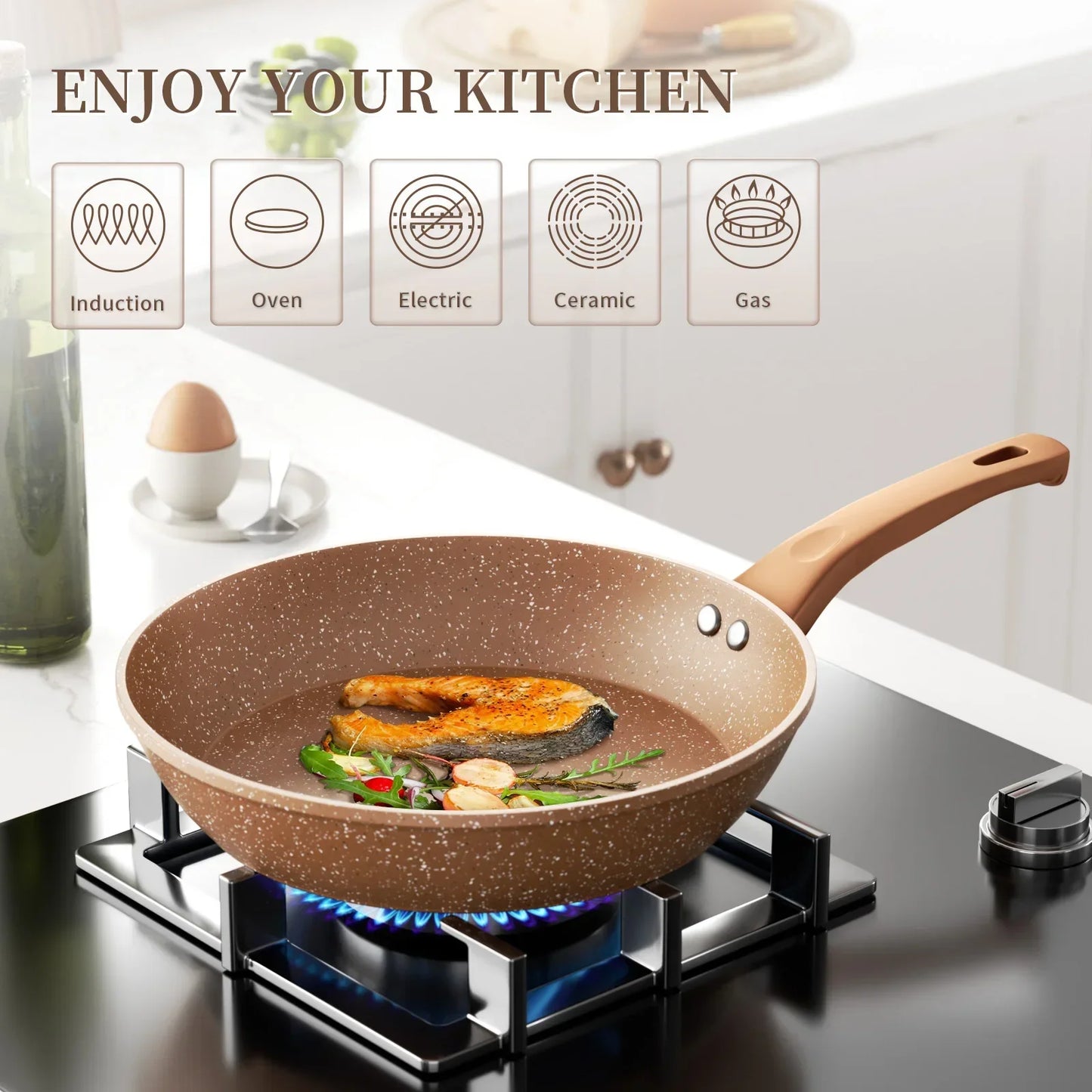 Innerwell 8+11inch Frying Pan Stew Pot Milk Pot Sets Nonstick Nontoxic Cookware Kitchen Stir Fry Cooking Pot Suitable All Stoves