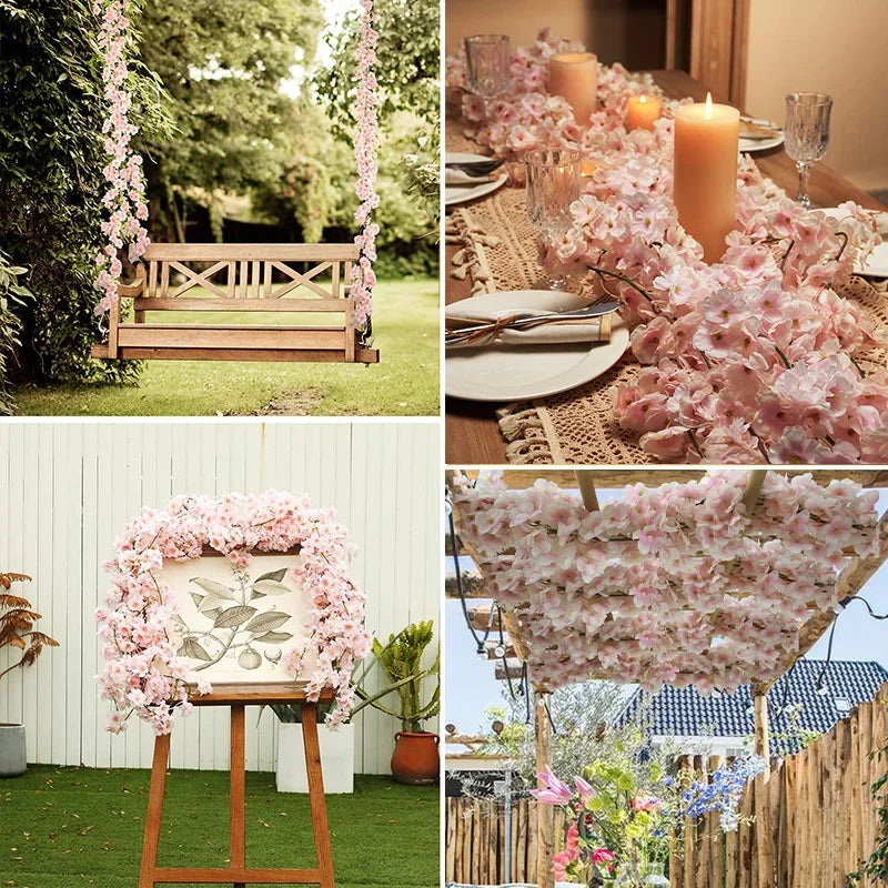 1pcs Artificial Flowers Sakura Vine Garland for Wedding Arch Decoration Home Room Garden Backdrop Wall Decor Fake Flower Vines
