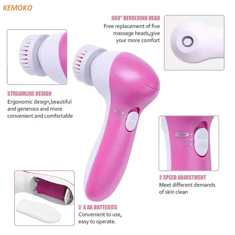 Electric Facial Cleanser Wash Face Cleaning Machine Skin Pore Cleaner Wash Machine Spa Blackhead Cleaning Facial Cleanser 5 in 1