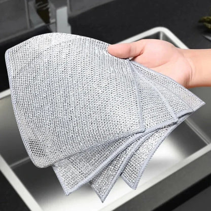 Steel Wire Cleaning Cloth Rags for Kitchen Home Dish Pot Pan Clean Towels Double Laryer Dishcloth Cloth Towels Scrubber Rag