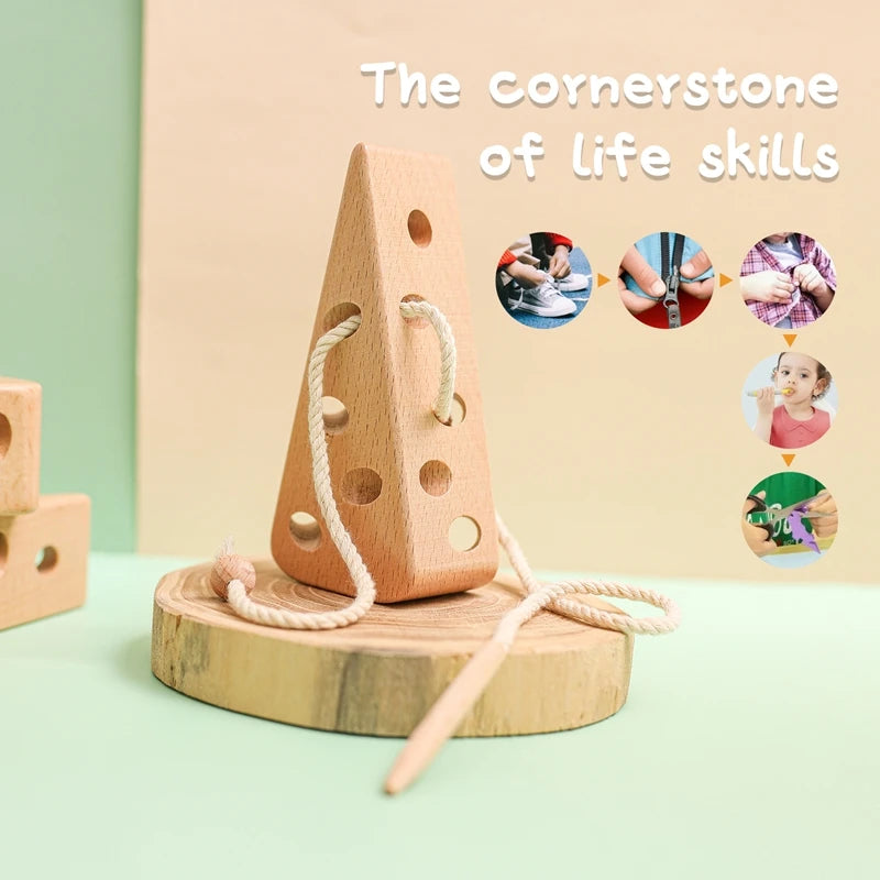 Wooden Lacing Cheese Threading Toys for Toddlers Montessori i Wood Cheese Toys Puzzle Game Threading Educational Toys Baby Gifts