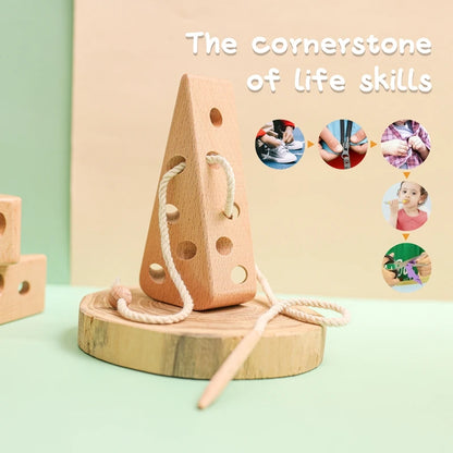 Wooden Lacing Cheese Threading Toys for Toddlers Montessori i Wood Cheese Toys Puzzle Game Threading Educational Toys Baby Gifts