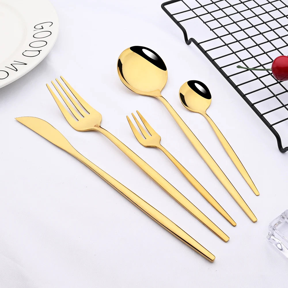30pcs Gold Dinnerware Set Stainless Steel Steak Knife Fork Coffee Spoon Teaspoon Flatware Dishwasher Safe Kitchen Tableware Set
