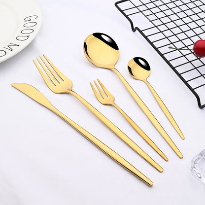 30pcs Gold Dinnerware Set Stainless Steel Steak Knife Fork Coffee Spoon Teaspoon Flatware Dishwasher Safe Kitchen Tableware Set